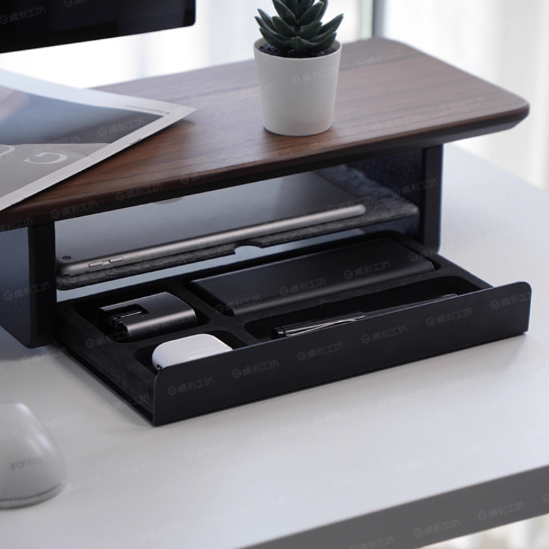 Desk Setup In Office - ขาตั้งจอพร้อมลิ้นชักเก็บของ อุปกรณ์จัดระเบียบโต๊ะทำงาน ชั้นวางของสำหรับคอมพิวเตอร์ อุปกรณ์เสริมโต๊ะทำงานตามหลักสรีรศาสตร์สำหรับการตั้งค่าโฮมออฟฟิศ