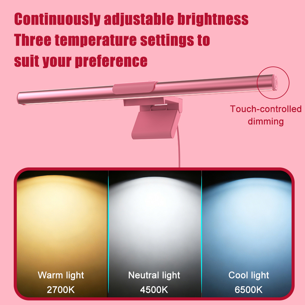 Desk Setup Pink - ไฟบาร์สำหรับจอมอนิเตอร์ ไฟ LED สีชมพู โคมไฟตั้งโต๊ะ ปรับความสว่างได้