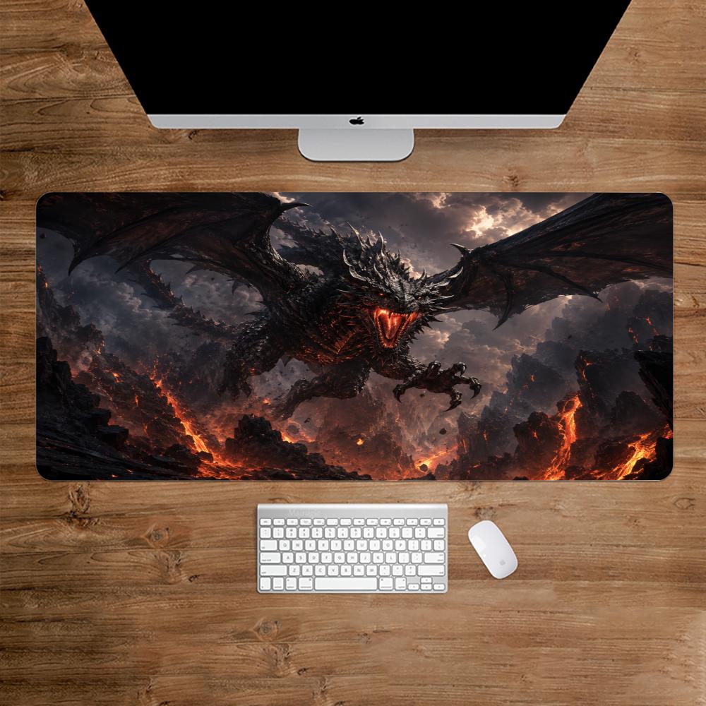 Desk Setup Gaming And Work - แผ่นรองเมาส์ลายมังกรเพลิง อุปกรณ์เสริมสำหรับโต๊ะทำงาน แผ่นรองเมาส์สำหรับเล่นเกม แผ่นรองเมาส์ขนาดใหญ่ สำหรับเล่นเกม ทำงานในออฟฟิศ