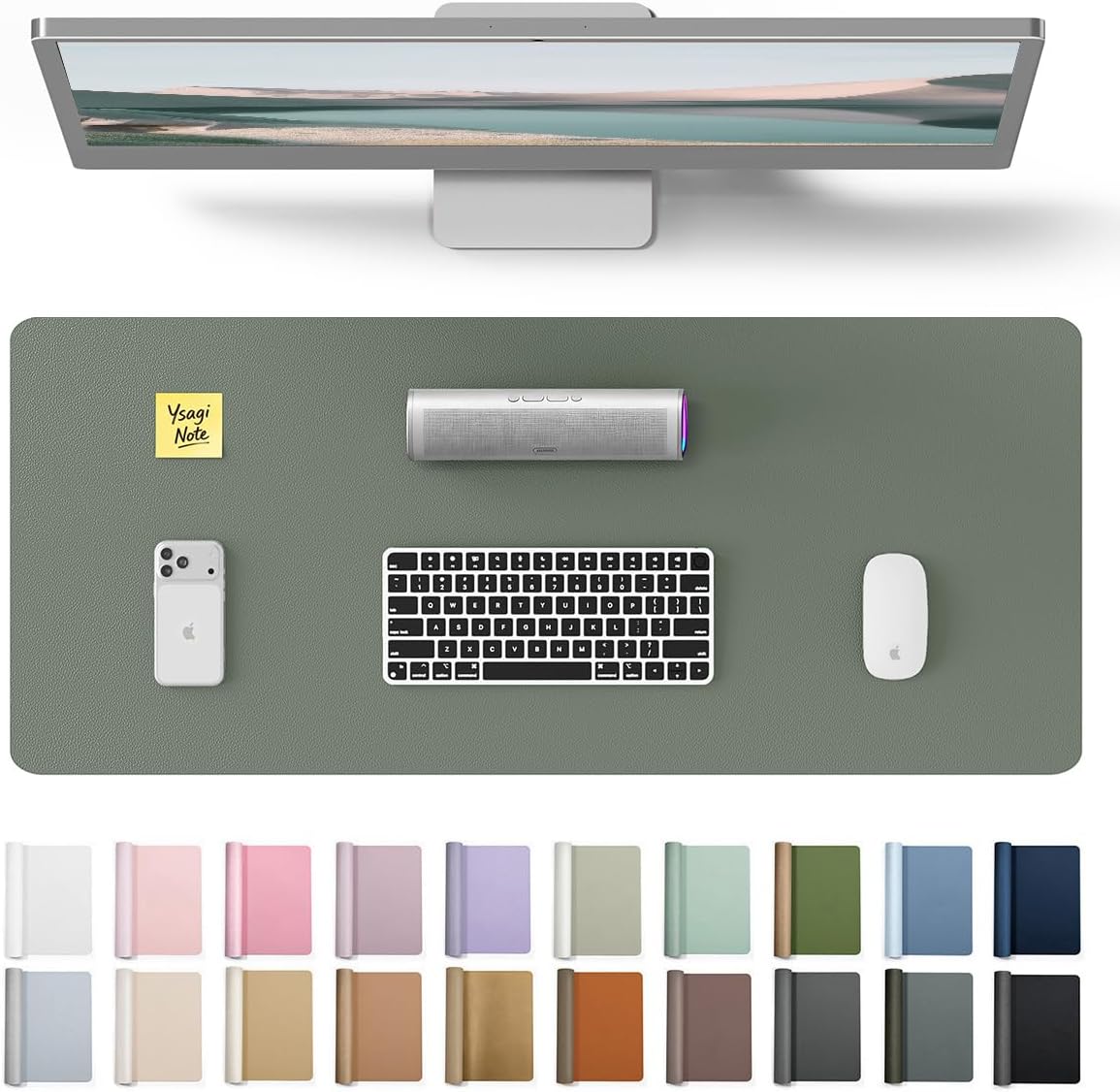 Desk Pad Leather Large - แผ่นรองโต๊ะหนัง, แผ่นรองเมาส์ขนาดใหญ่พร้อมแผ่นรองกันลื่นสำหรับสำนักงานและที่บ้าน, 23.6x13.8 นิ้ว สีเขียวเข้ม