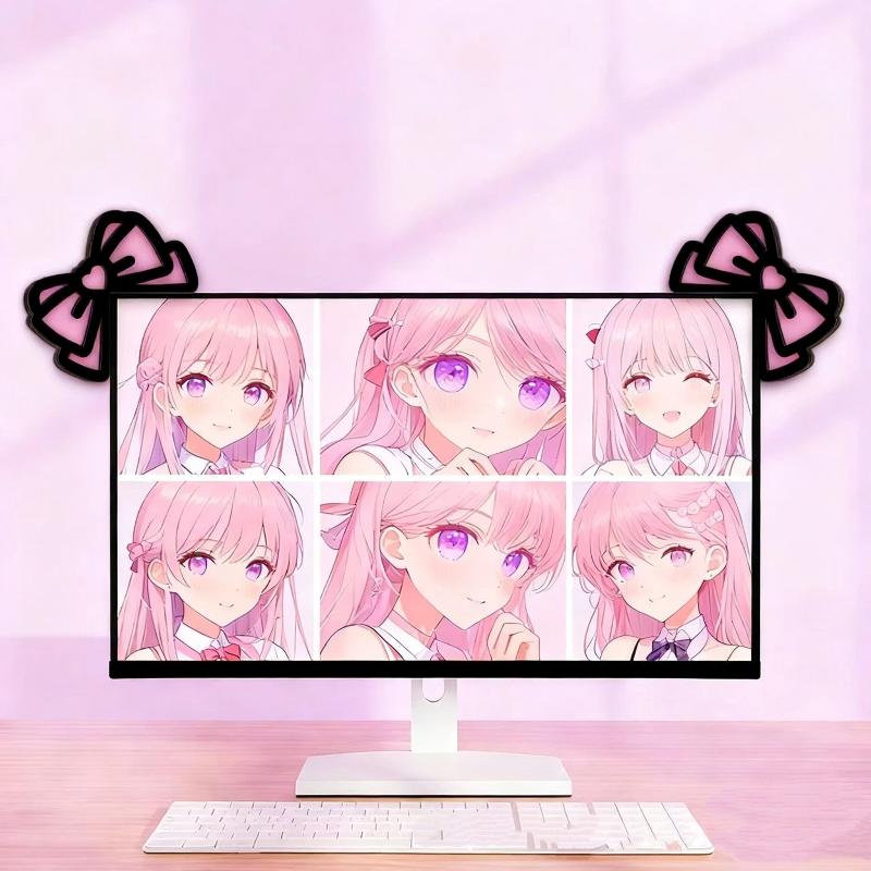 Desk Setup Design - โบว์ไม้ตกแต่งหน้าจอ 1/2 ชิ้น น่ารัก สไตล์ 2D