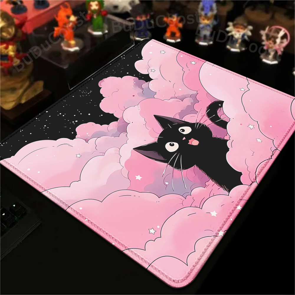 Desk Setup Pink - พรมขนาดเล็ก18x22ซม. เมฆแมวดำจัดส่งเร็วคีย์บอร์ดแผ่นรองโต๊ะสำนักงานขอบล็อคโต๊ะน่ารักสีชมพูม่วง