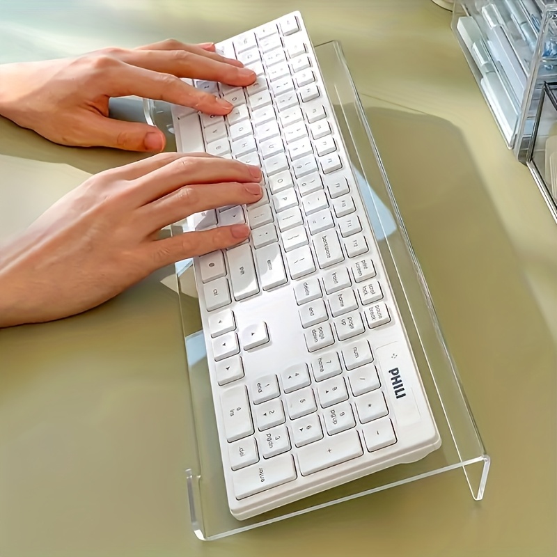 Desk Setup Design - ขาตั้งคีย์บอร์ดอะคริลิค ตัวจัดระเบียบเดสก์ท็อปโปร่งใส เหมาะสําหรับสํานักงาน/บ้าน/เล่นเกม การออกแบบตามหลักสรีรศาสตร์กันลื่น