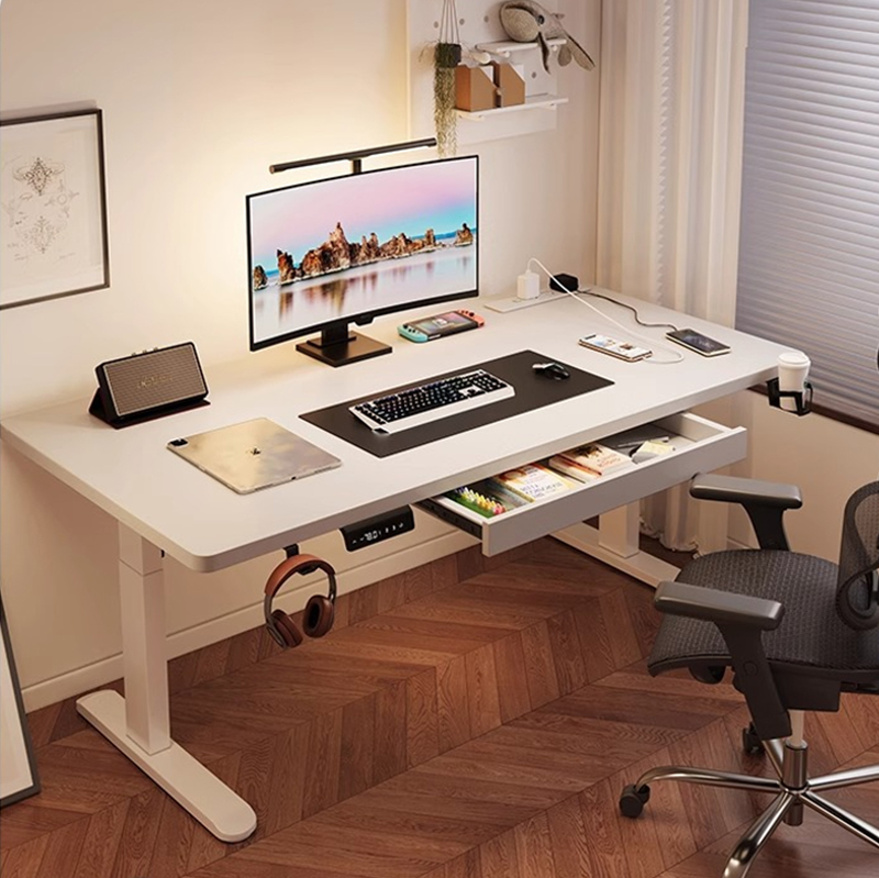 Desk Setup In Office - โต๊ะทำงานไฟฟ้าปรับระดับได้ รุ่นโมเดิร์น โครงเหล็ก มอเตอร์คู่ ดีไซน์ตามหลักสรีรศาสตร์ สำหรับใช้ในบ้าน/ห้องนอน