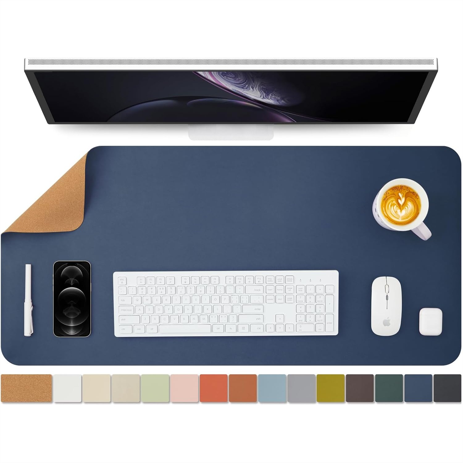 Desk Pad Leather Large - แผ่นรองโต๊ะทำงานแบบสองด้าน ทำจากหนัง PU และไม้ก๊อก สำหรับสำนักงานและบ้าน กันน้ำและทำความสะอาดง่าย