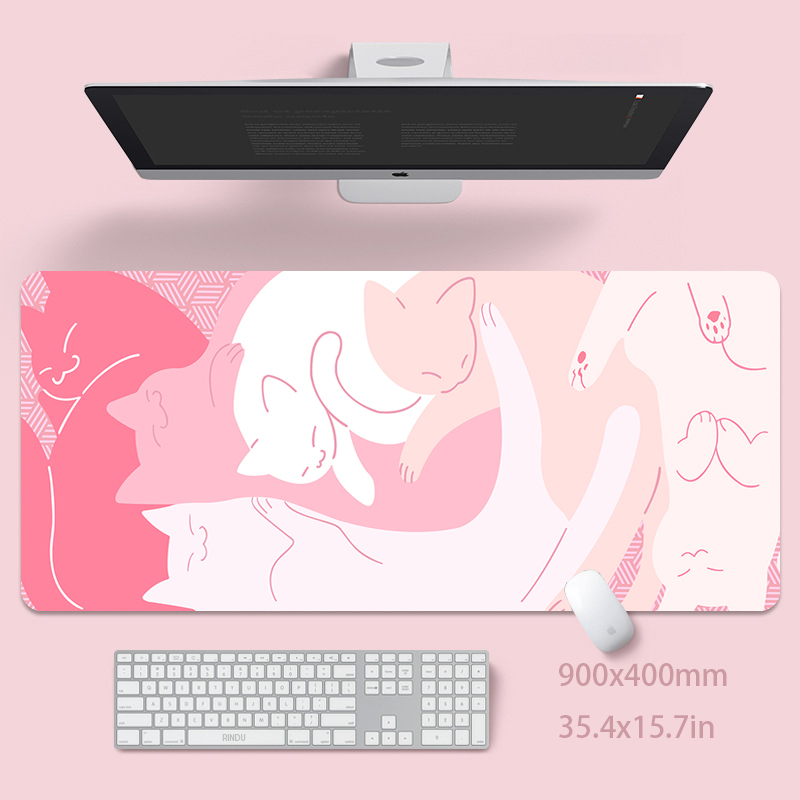 Desk Setup Pink - แมวน่ารักขนาดใหญ่100X50ซม.คอมพิวเตอร์สีชมพู Mousepads แผ่นรองเมาส์สำหรับเล่นเกมขนาดใหญ่แป้นพิมพ์ Gamer แผ่นรองเมาส์เสื่อโต๊ะ