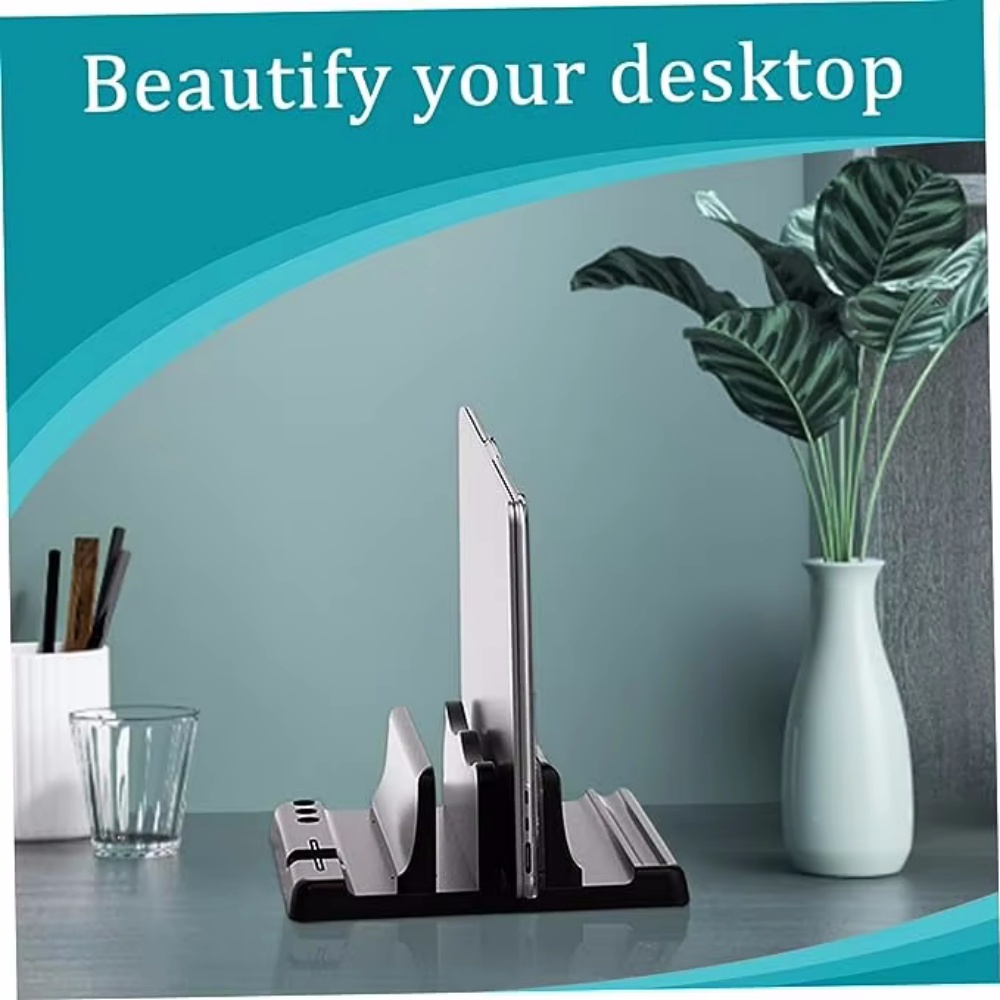 Desk Setup Pink - ขาตั้งแล็ปท็อปแนวตั้งแบบปรับได้ ที่วางแล็ปท็อปแบบประหยัดพื้นที่ อุปกรณ์จัดระเบียบโต๊ะทำงานสำหรับสำนักงาน บ้าน อุปกรณ์จัดเก็บคอมพิวเตอร์