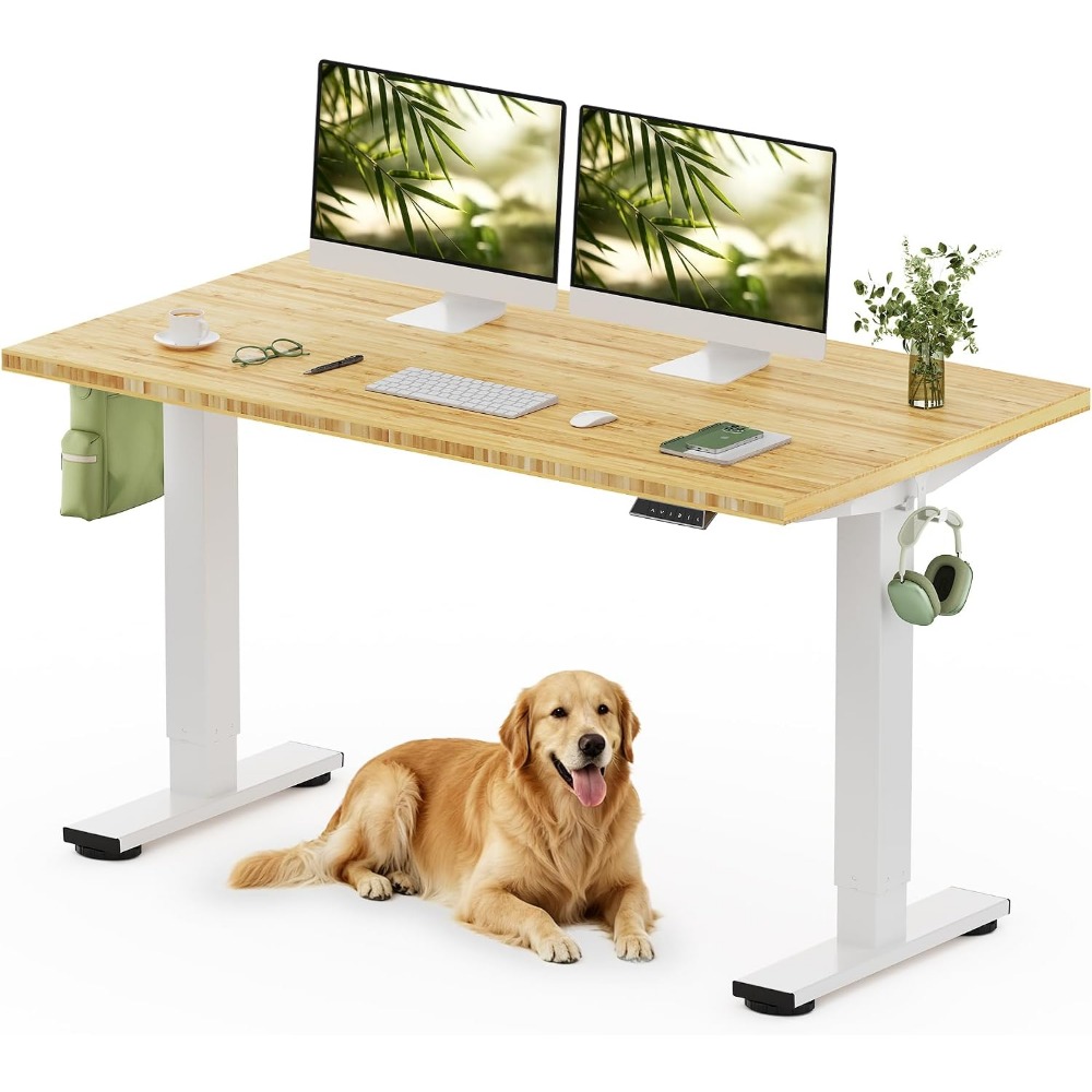 Desk Setup In Office - FLEXISPOT โต๊ะทำงานแบบยืนไม้ไผ่แข็ง 55