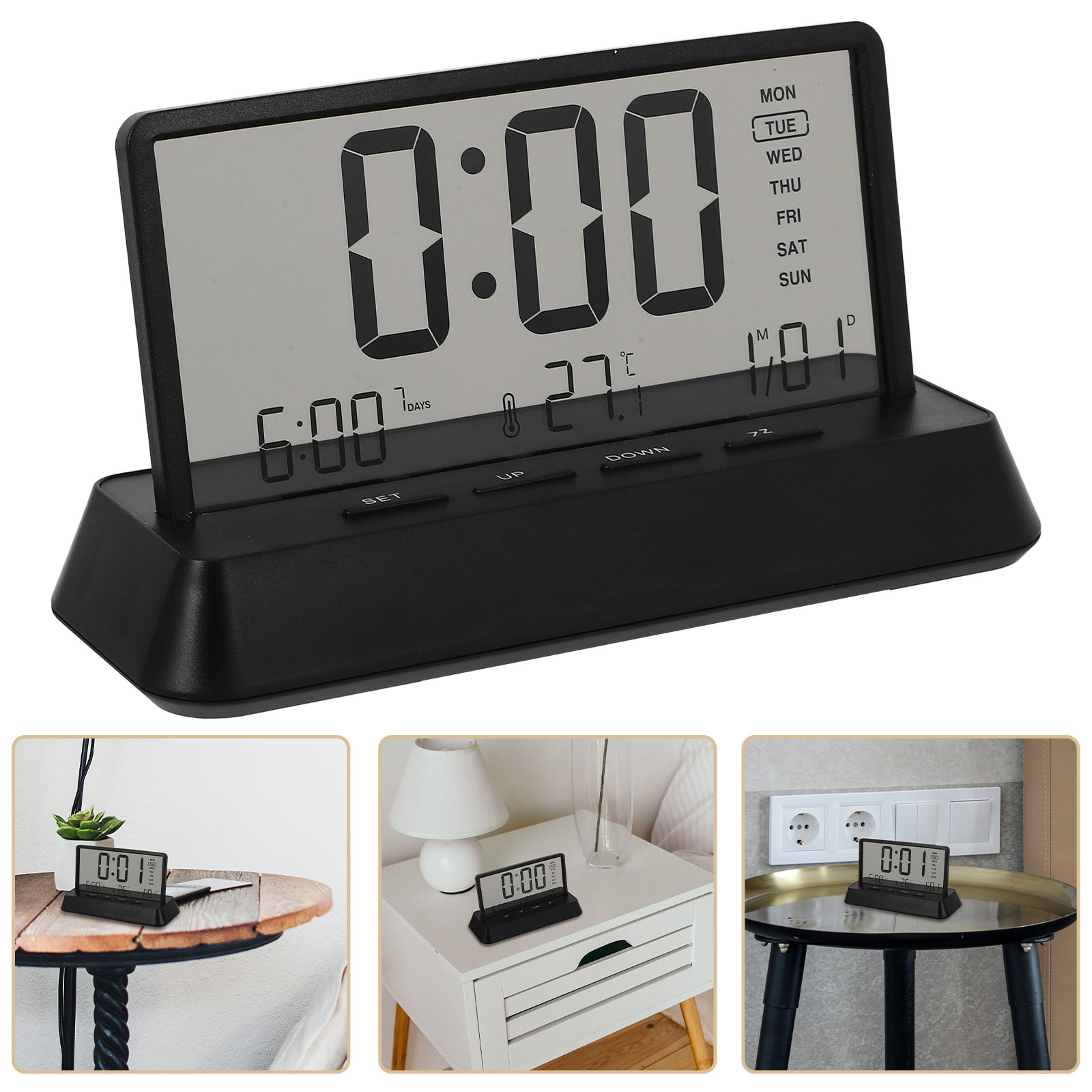 Desk Setup In Office - นาฬิกาปลุกดิจิตอลขนาดเล็กกะทัดรัด ตัวเรือนพลาสติก นาฬิกาตั้งโต๊ะข้างเตียง ตั้งค่าได้ง่าย เสียงปลุกดัง เหมาะสำหรับห้องนอน