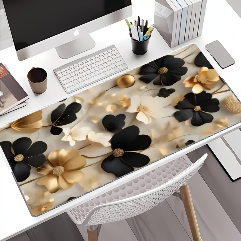 แผ่นรองเมาส์ลายดอกไม้สีดำทองขน - Desk Setup Gaming And Work บทวิจารณ์และราคา