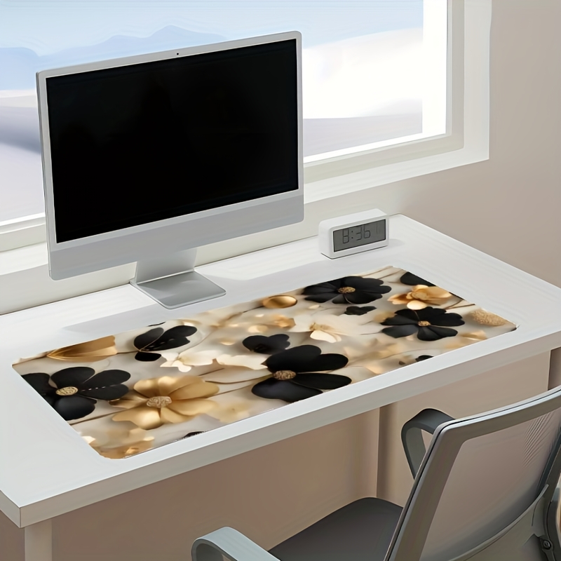 แผ่นรองเมาส์ลายดอกไม้สีดำทองขน - Desk Setup Gaming And Work บทวิจารณ์และราคา